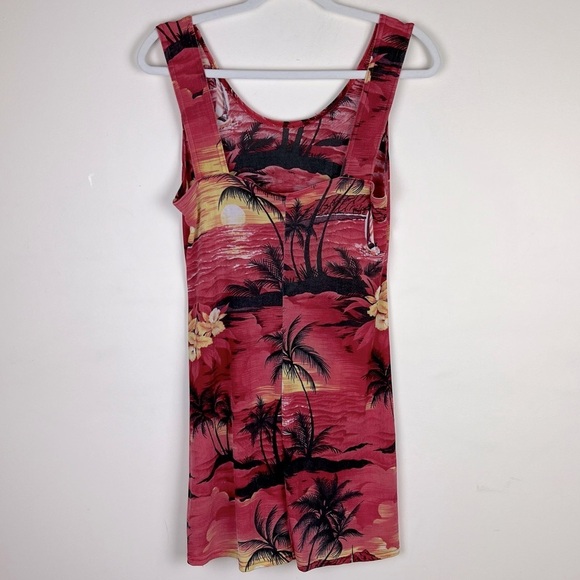 Vintage 90s Festival Stretchy Mesh Sheer Tropical Hawaiian Mini Dress L - Picture 4 of 7